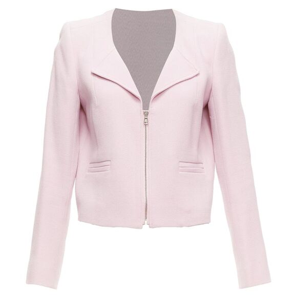 Carven Virgin Wool Spread Lapel Zip Front Cropped Blazer - Picture 1 of 6